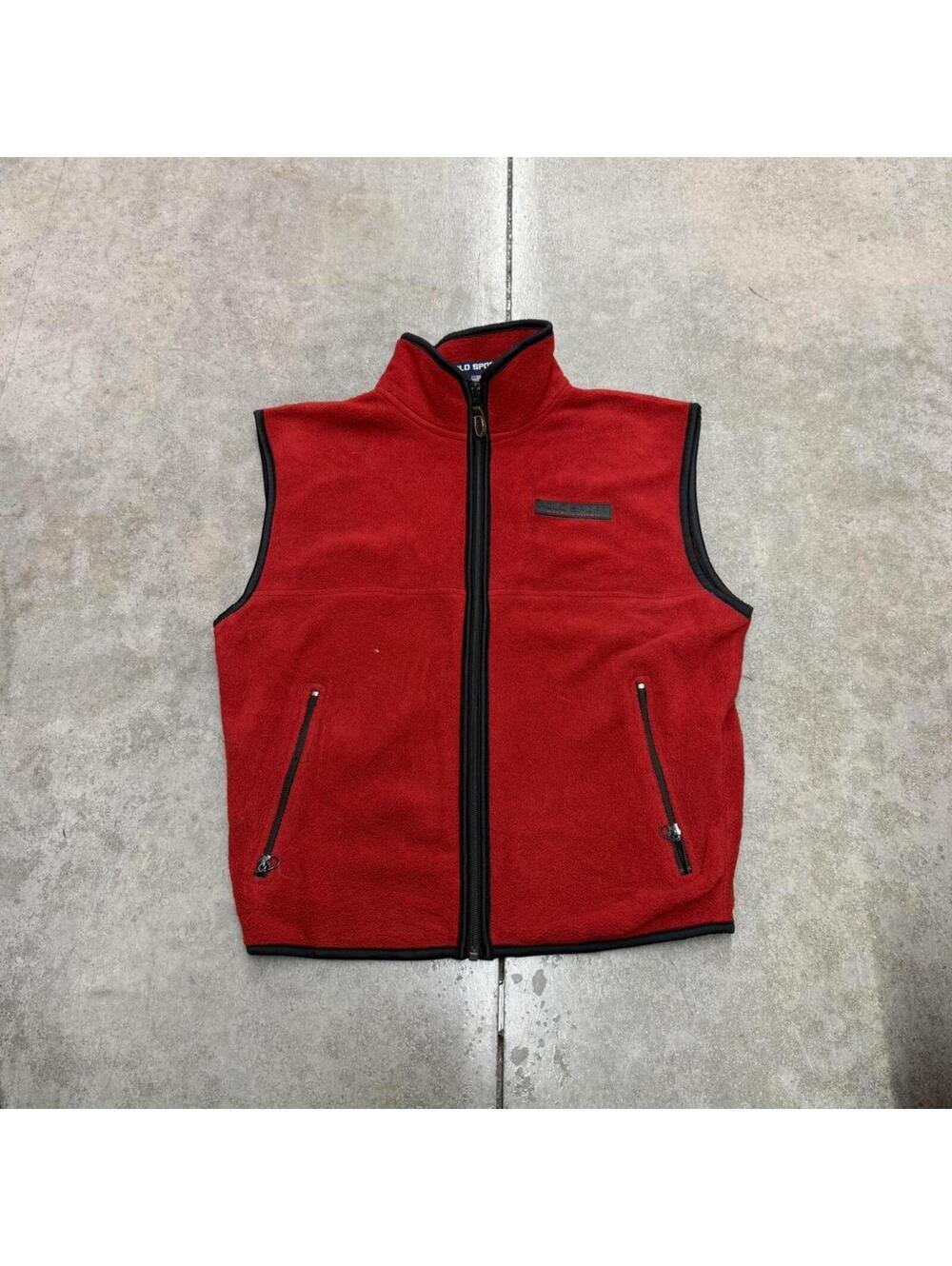 vintage polo sport ralph lauren red fleece vest size medium